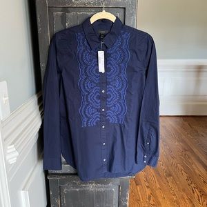 J Crew navy button down with royal blue eyelet front size 6 NWT